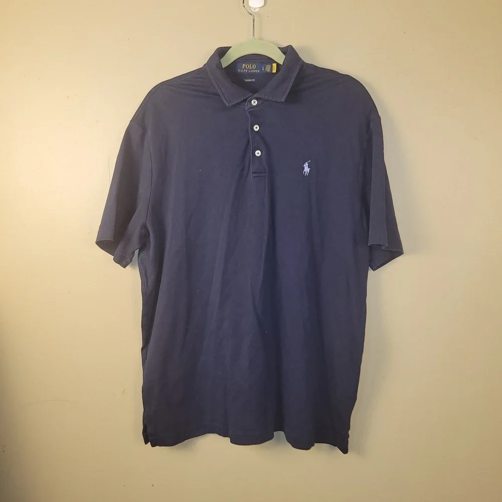 Polo Ralph Lauren‎ Classic Fit Polo Shirt Mens Large Navy Blue Short Sleeve...